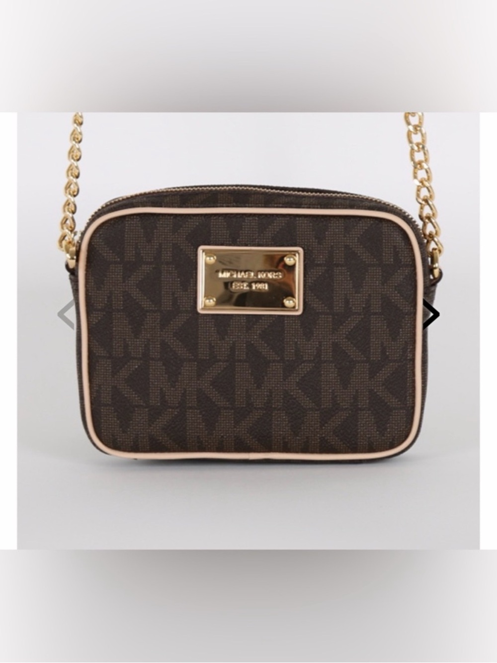 Michael Kors Brown MK Logo Crossbody with Gold Chain